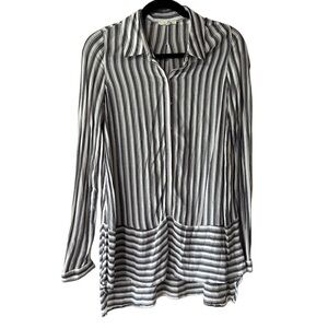 Pleione Black and White Striped Button Down Shirt